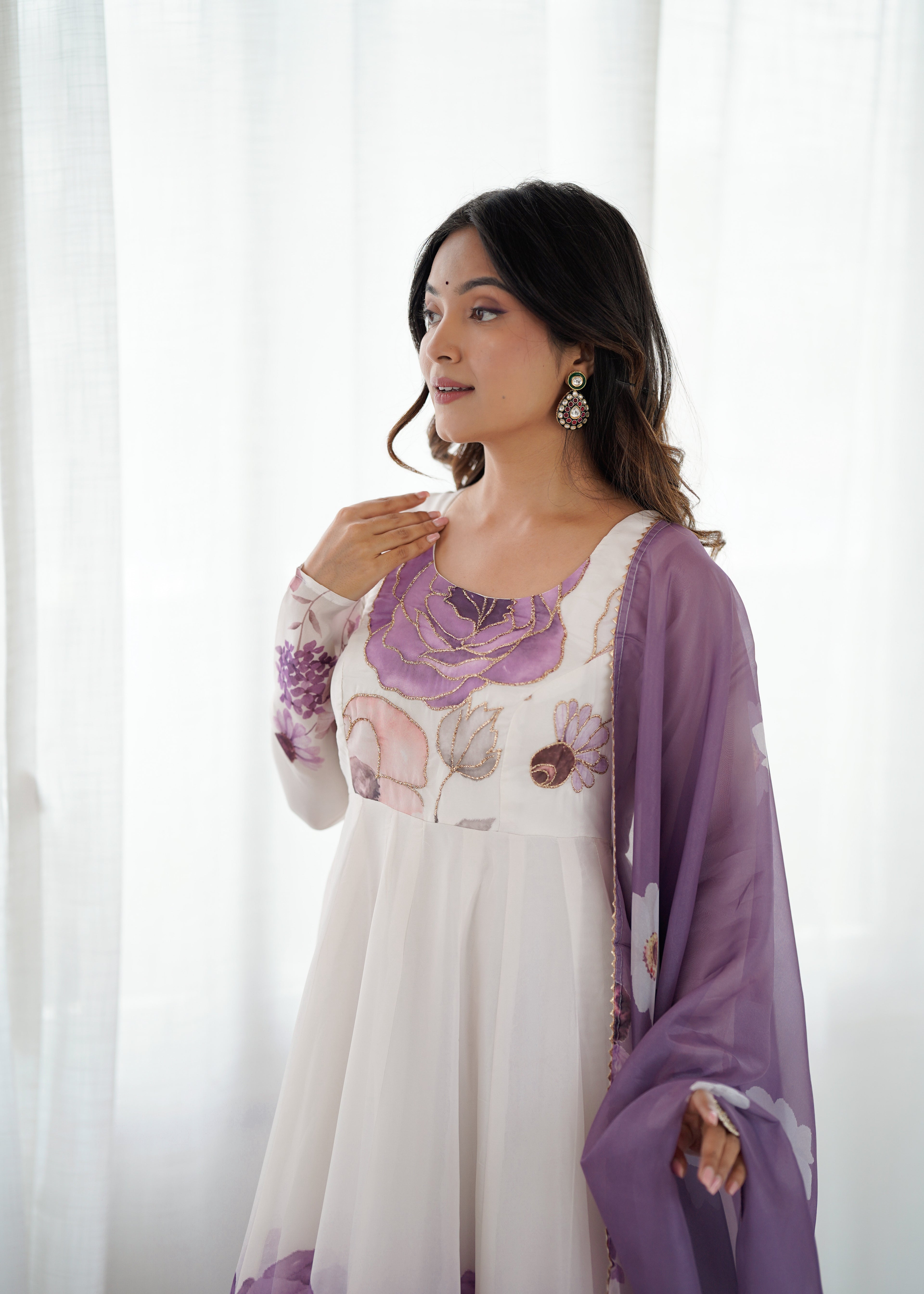 Purple Organza Sunflower Kurta Set