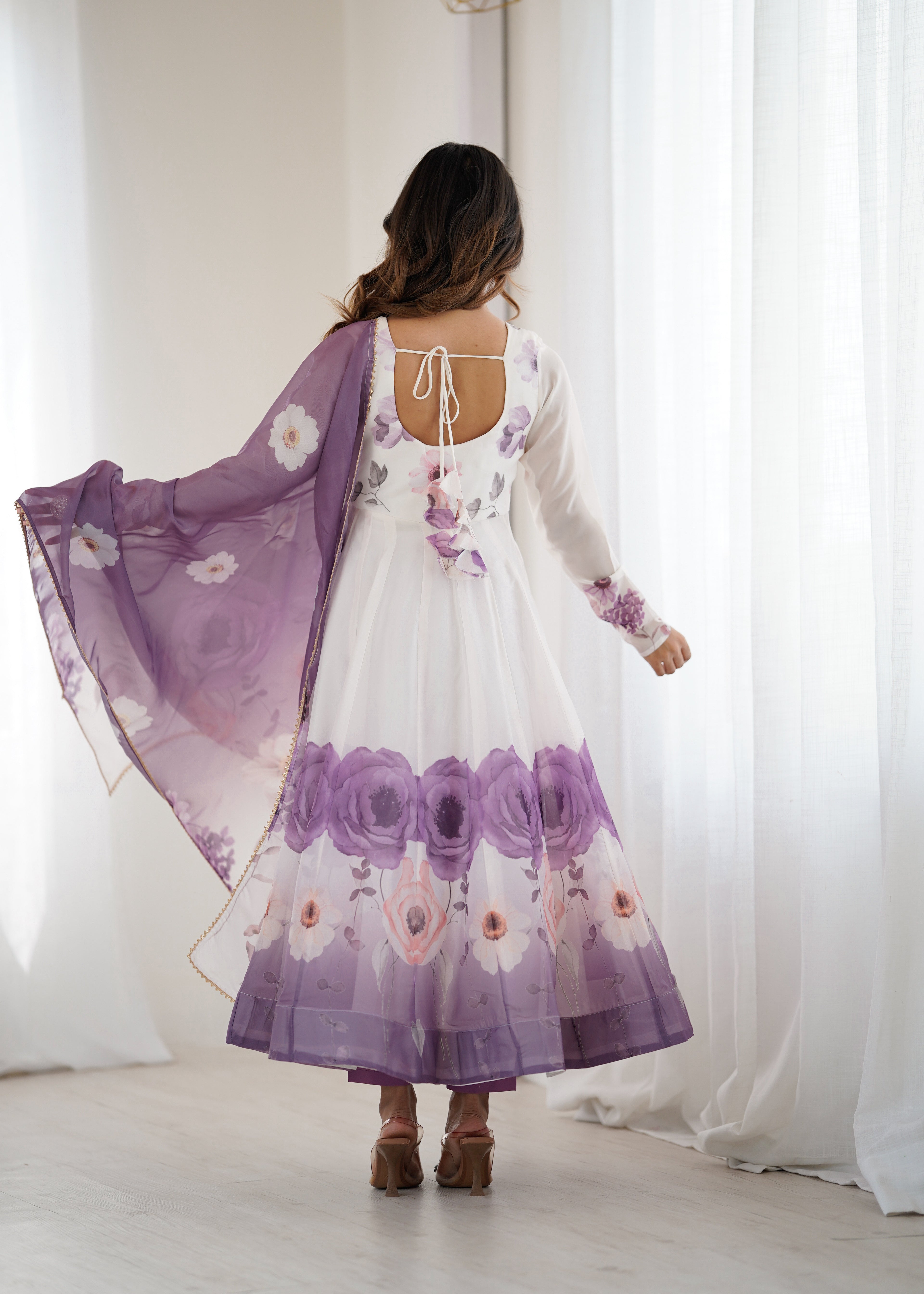 Purple Organza Sunflower Kurta Set