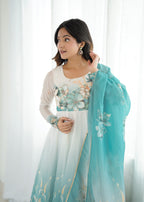 Aqua Blue Flower Organza Kurta Set