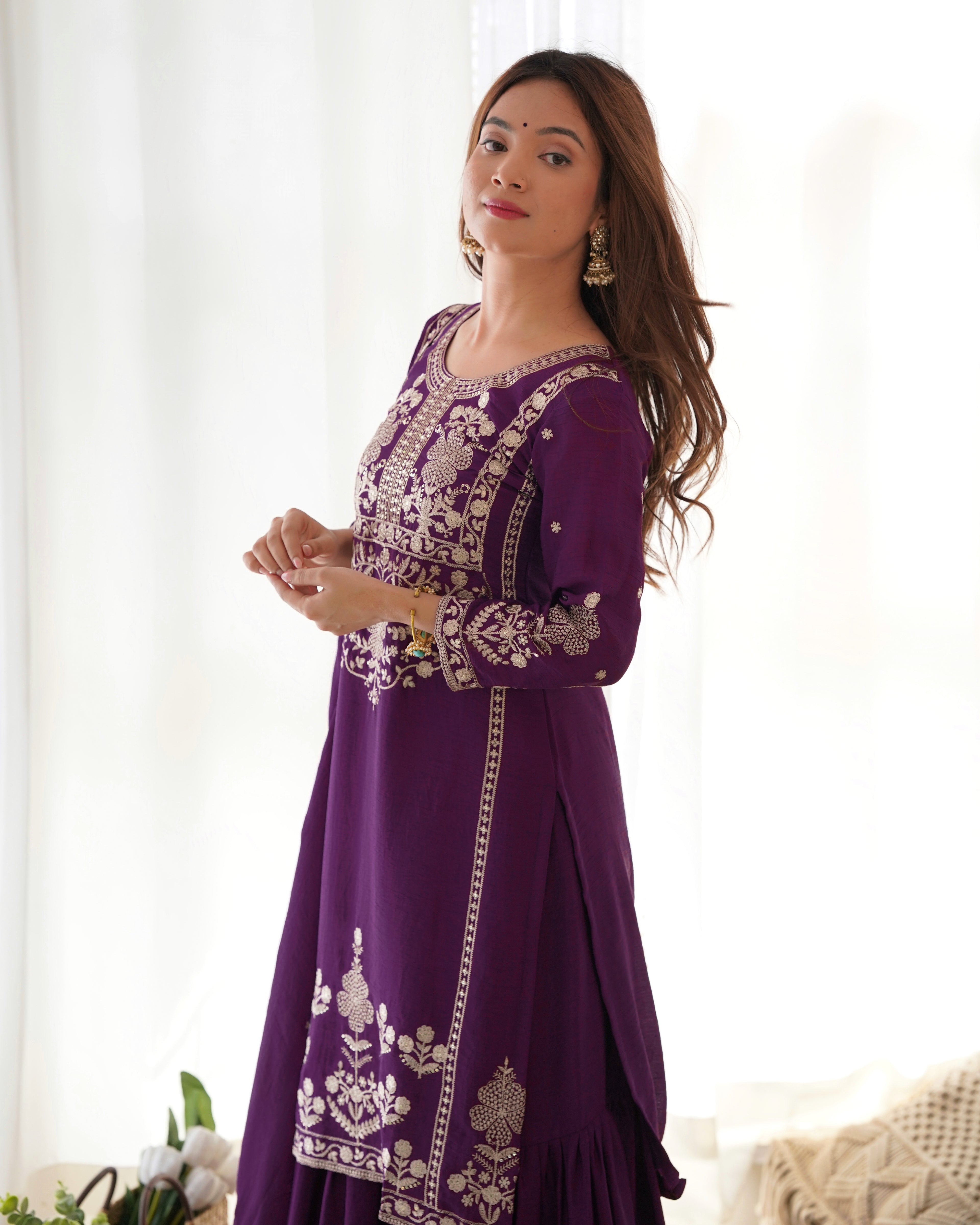 Violent Chinnon Silk Embroidery Sharara Set