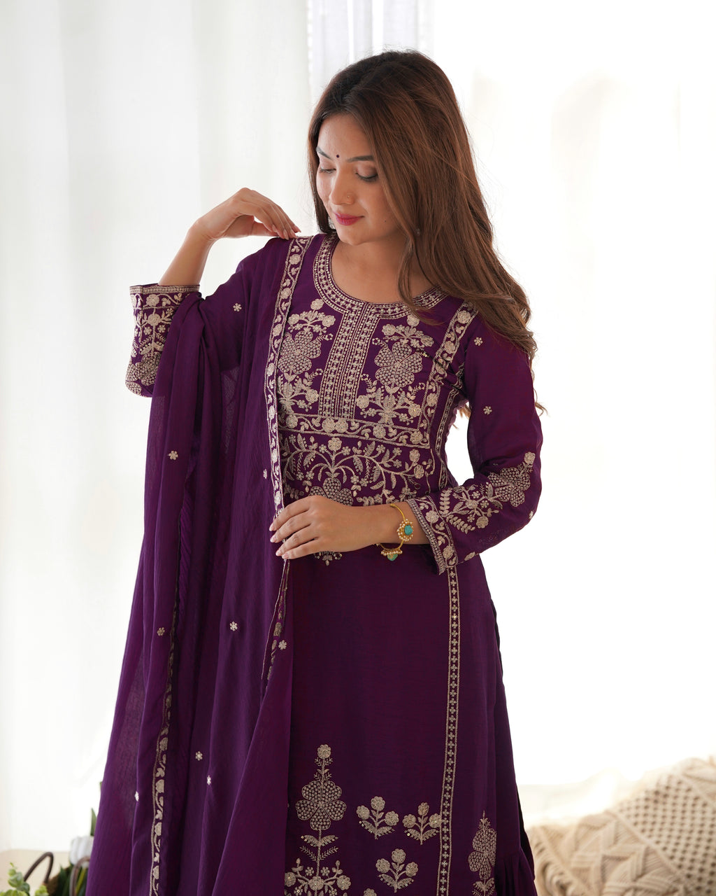 Violent Chinnon Silk Embroidery Sharara Set