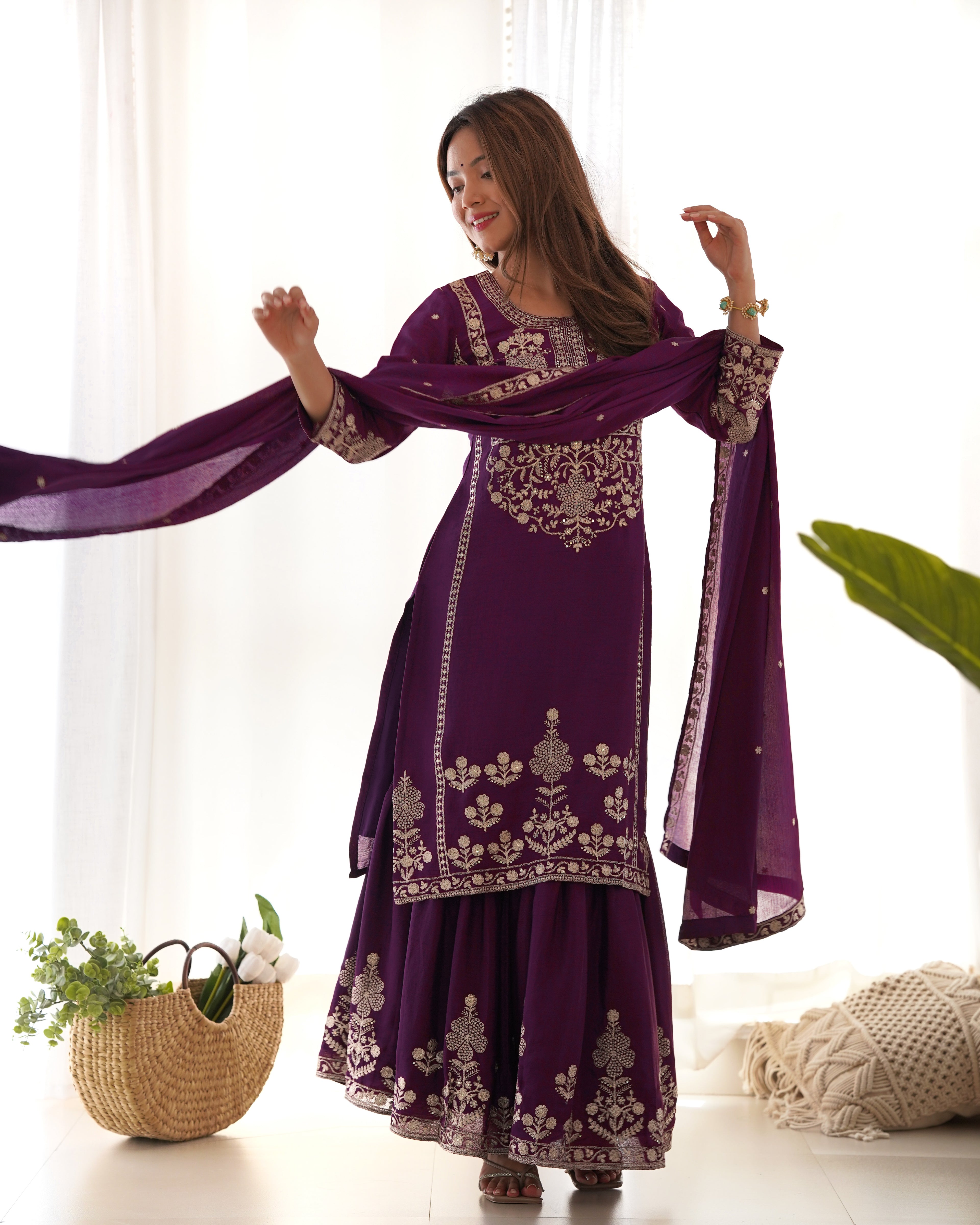 Violent Chinnon Silk Embroidery Sharara Set