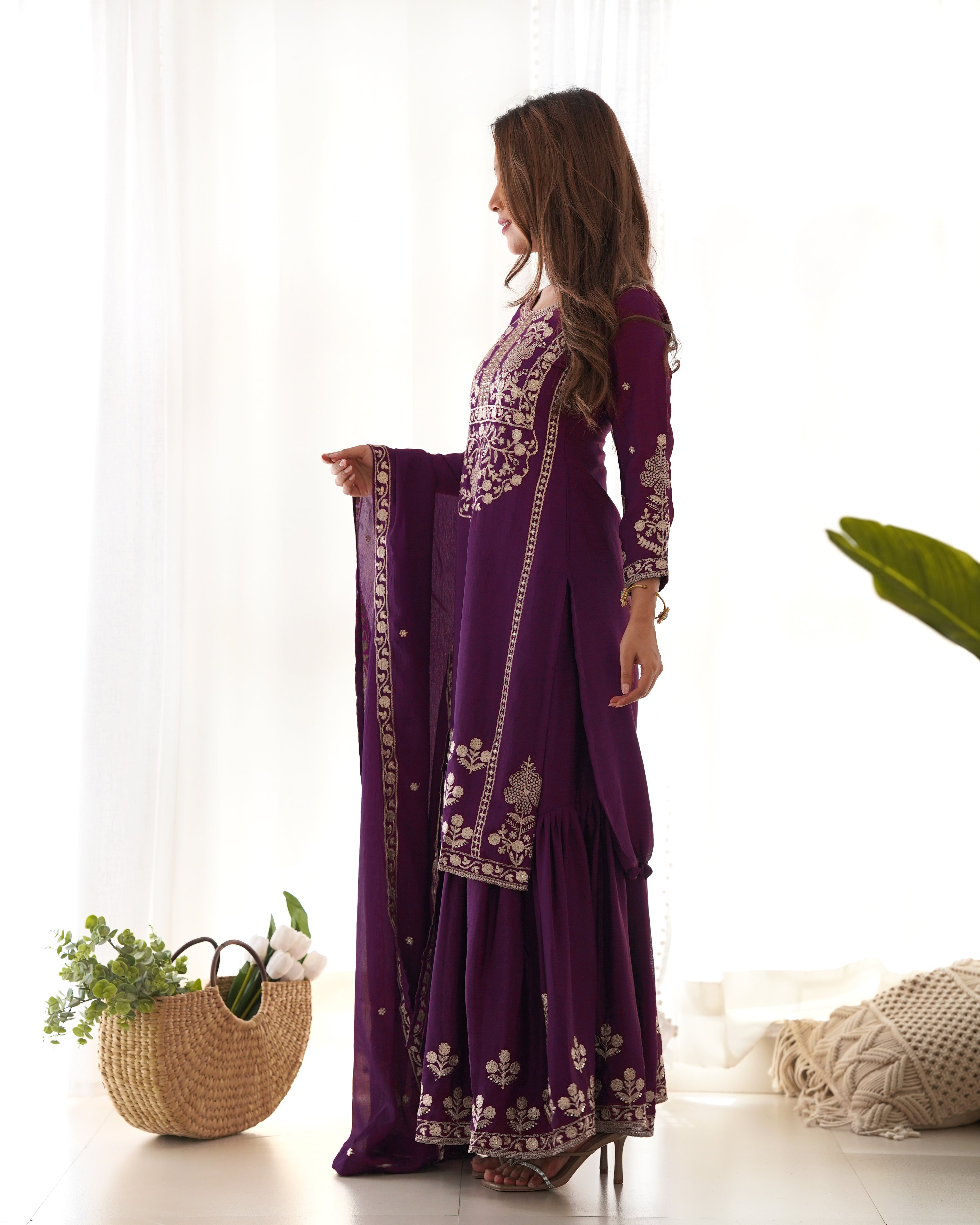 Violent Chinnon Silk Embroidery Sharara Set