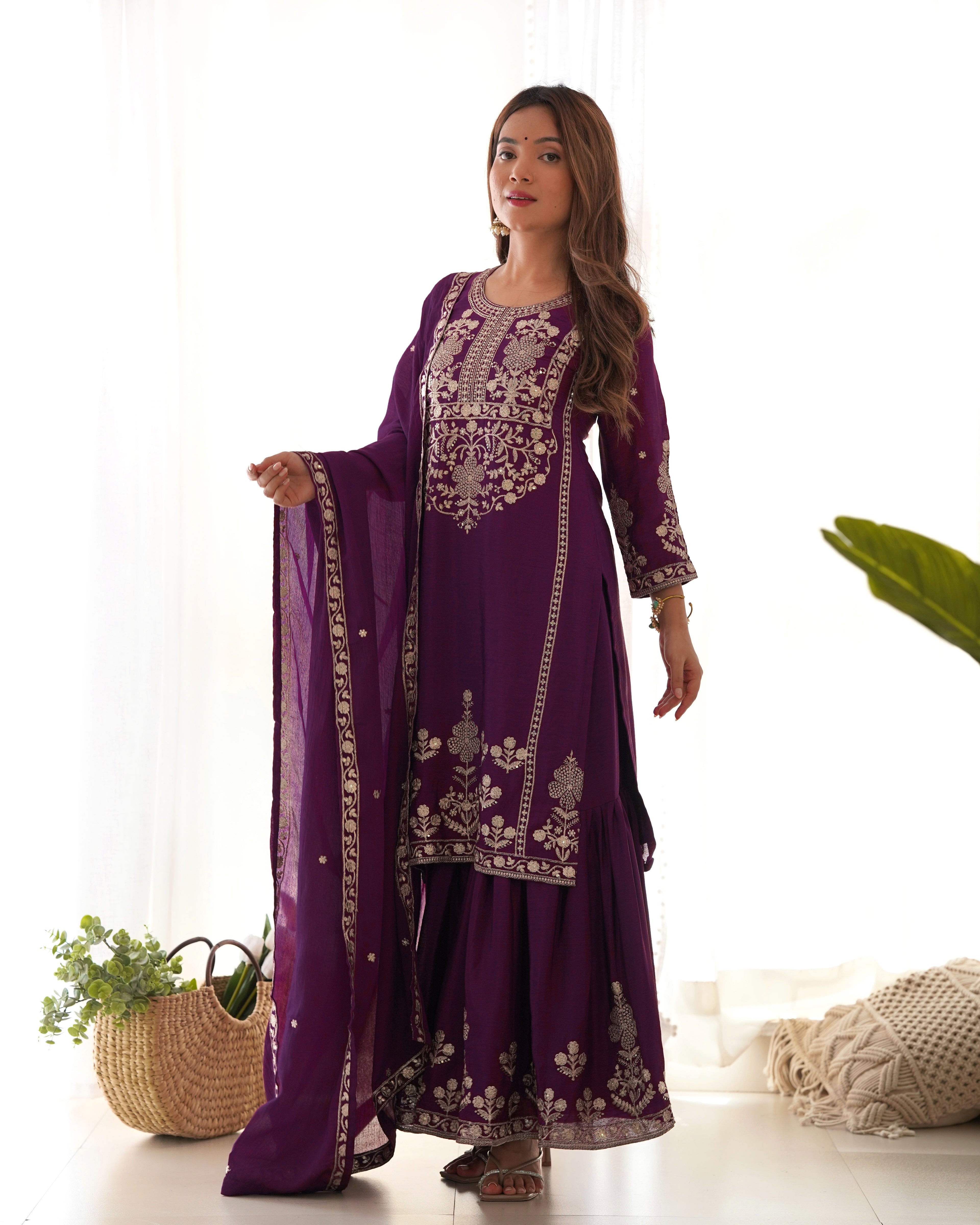 Violent Chinnon Silk Embroidery Sharara Set