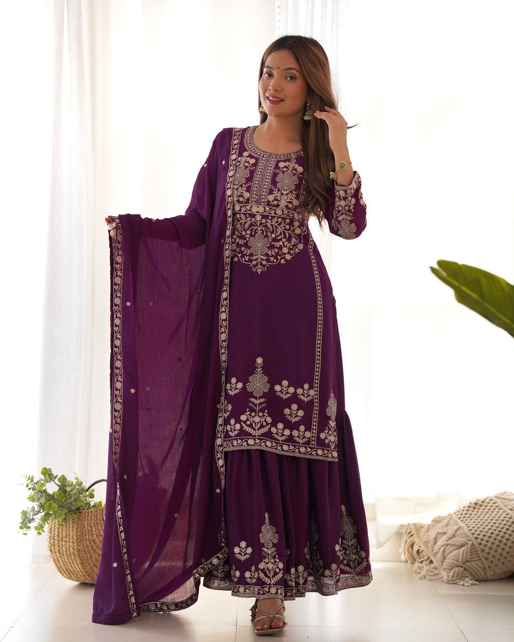 Violent Chinnon Silk Embroidery Sharara Set