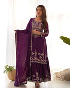 Violent Chinnon Silk Embroidery Sharara Set