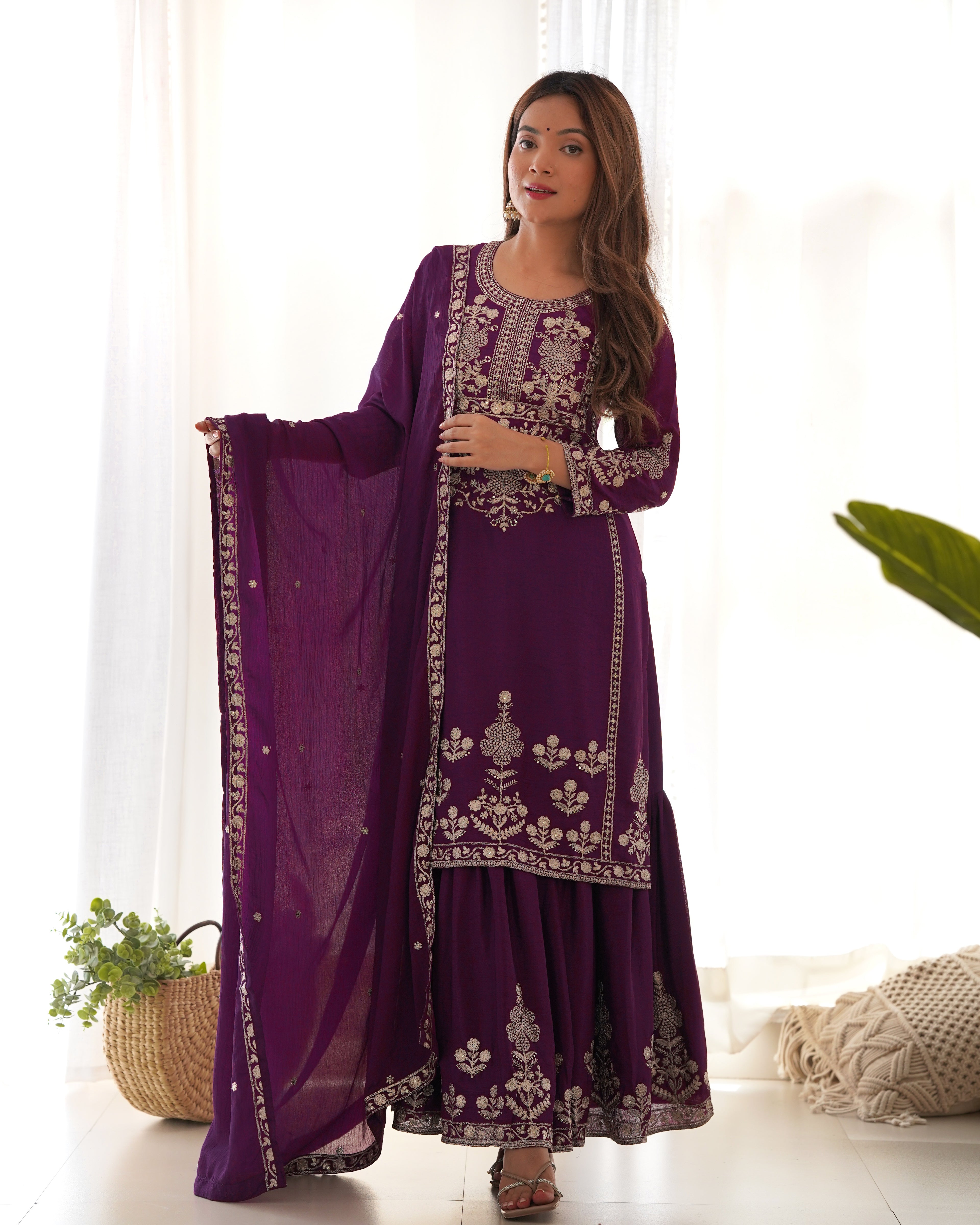 Violent Chinnon Silk Embroidery Sharara Set