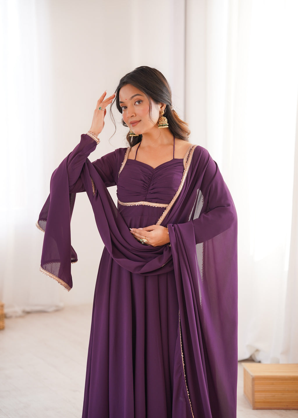 Nithya Georgette Kurta Set (WINE)