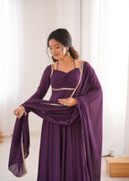 Nithya Georgette Kurta Set (WINE)