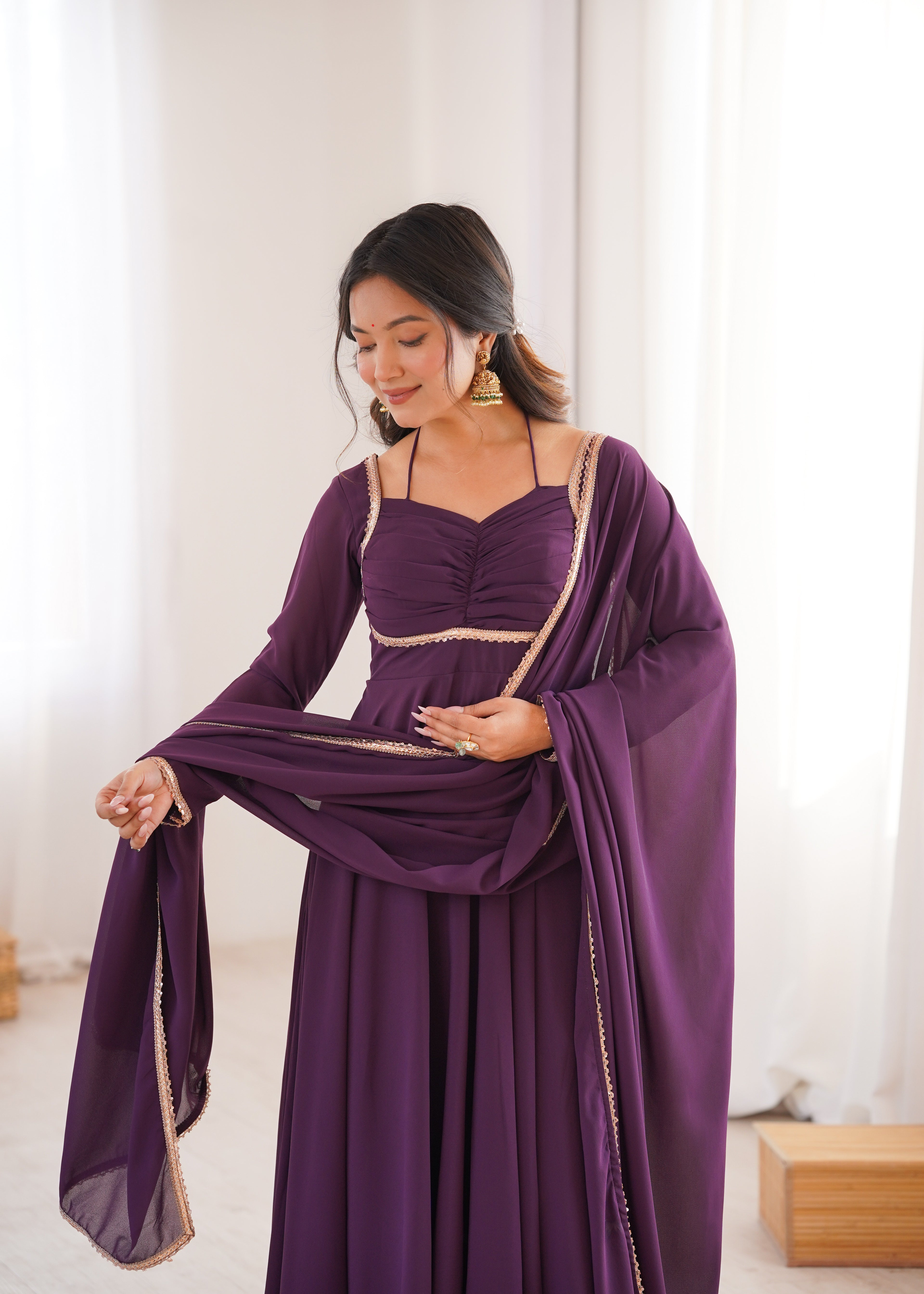 Nithya Georgette Kurta Set (WINE)