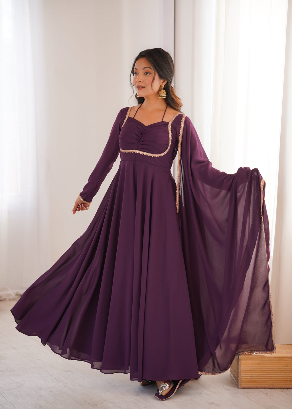 Nithya Georgette Kurta Set (WINE)