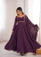 Nithya Georgette Kurta Set (WINE)