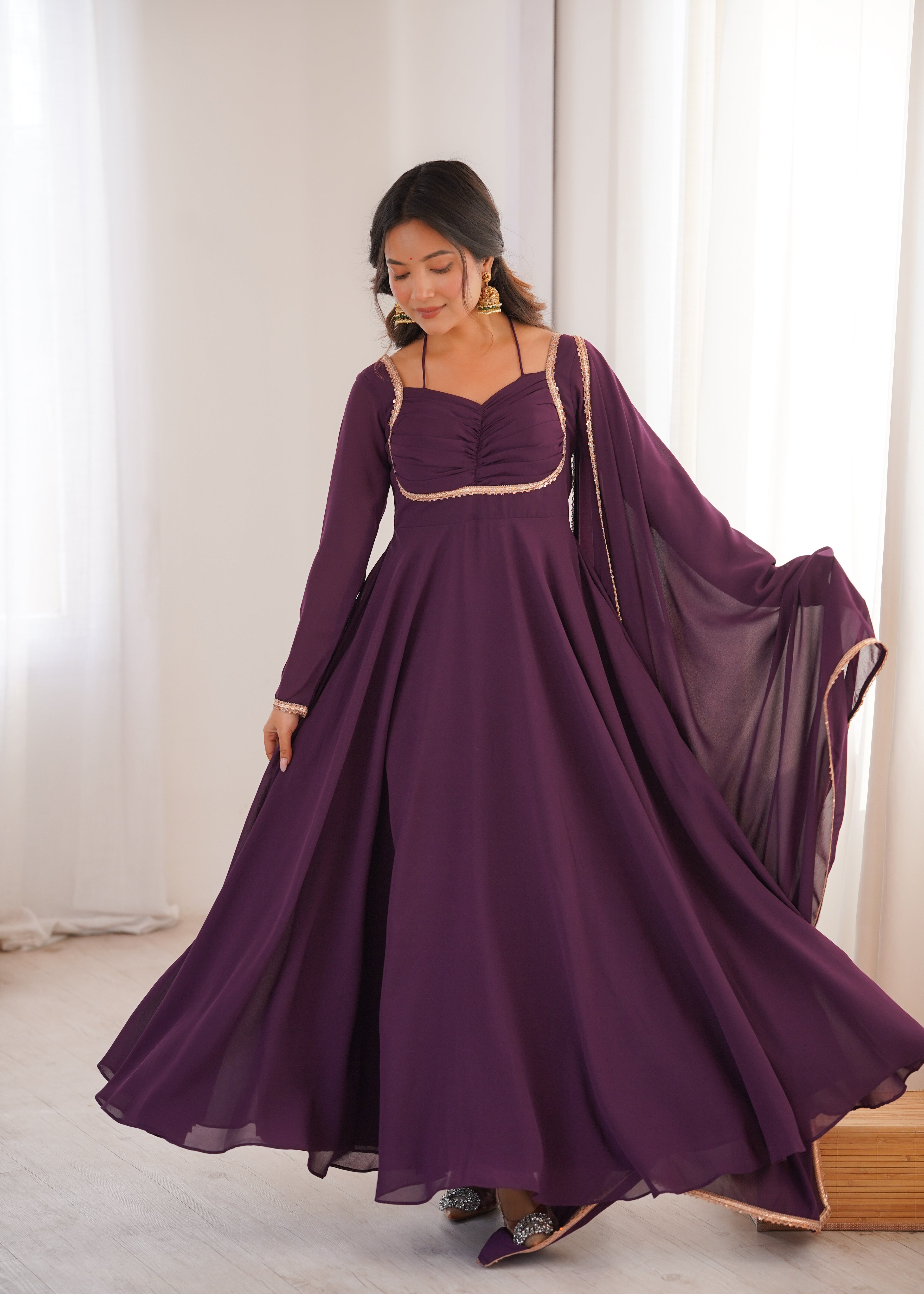 Nithya Georgette Kurta Set (WINE)