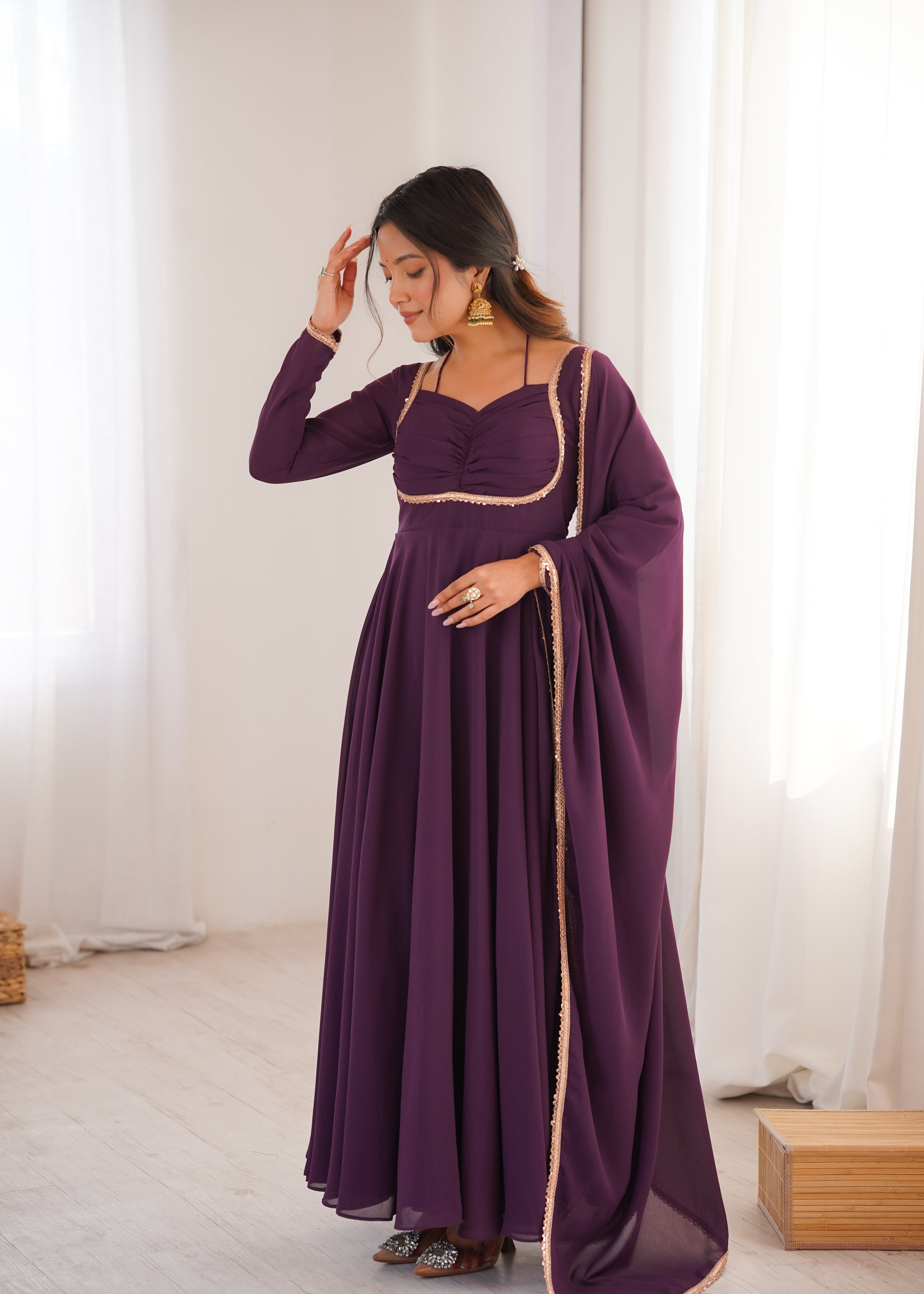 Nithya Georgette Kurta Set (WINE)