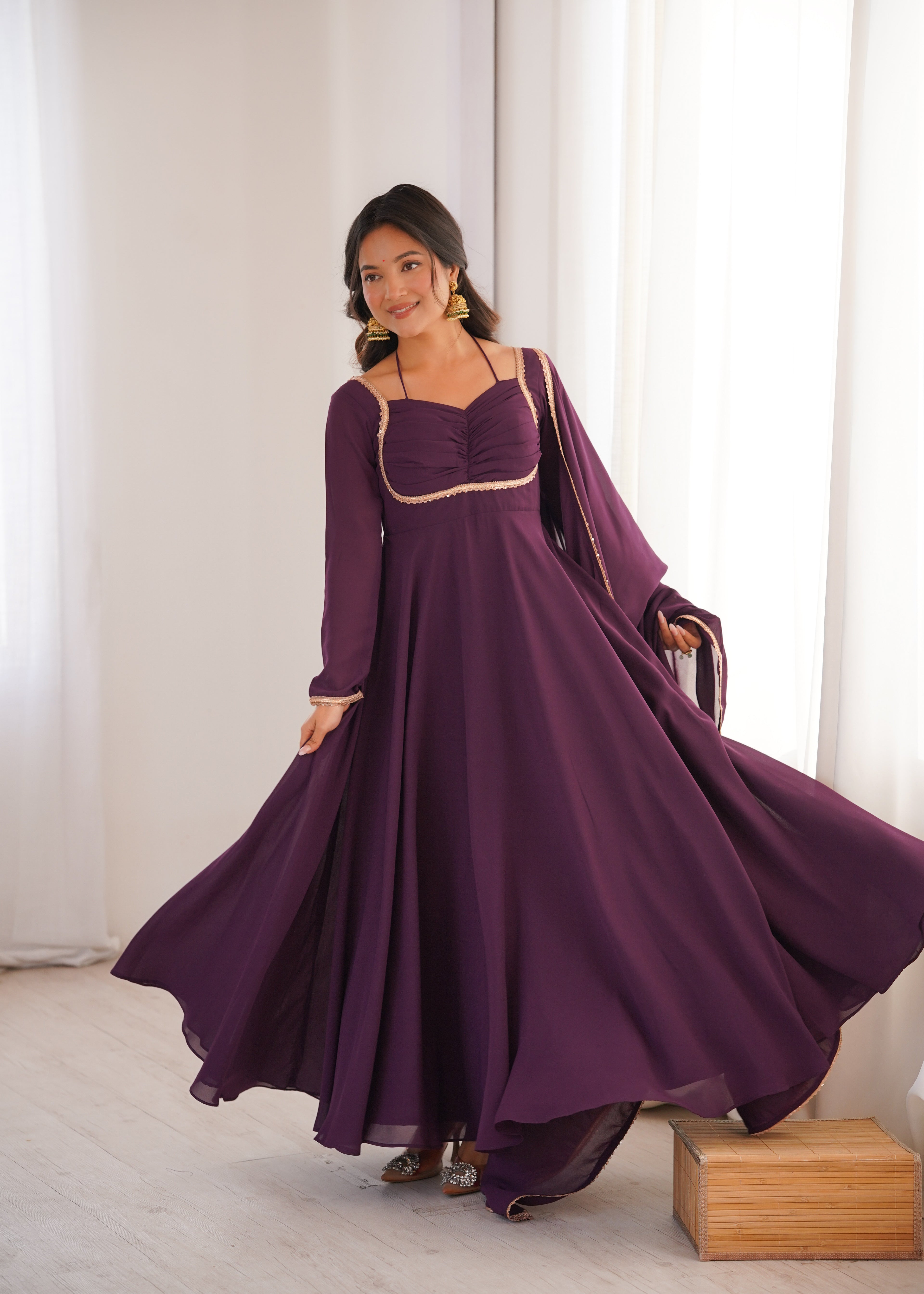 Nithya Georgette Kurta Set (WINE)