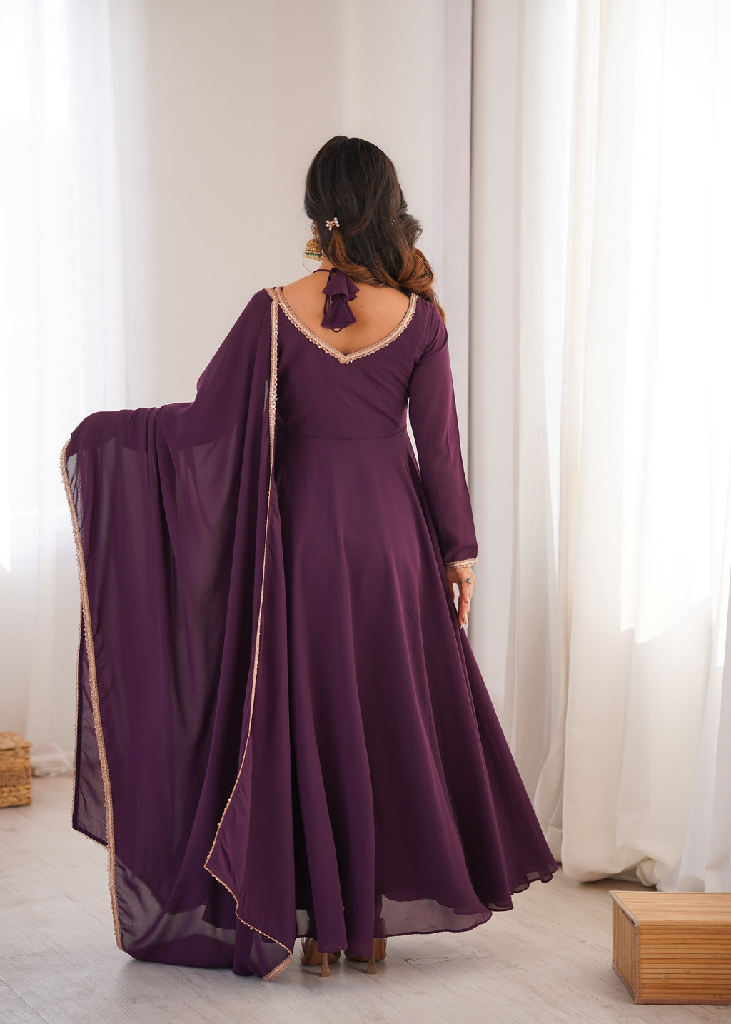 Nithya Georgette Kurta Set (WINE)
