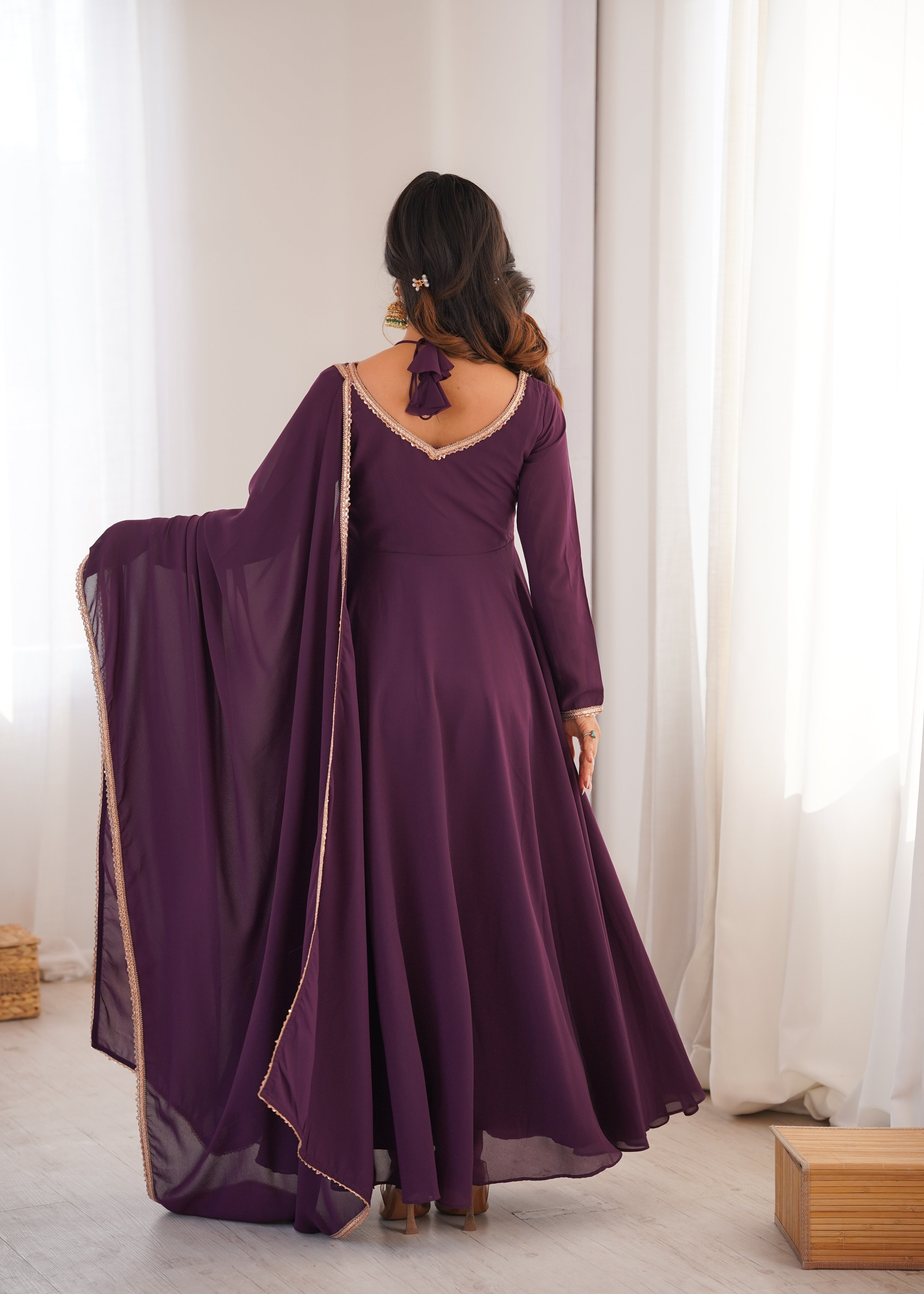 Nithya Georgette Kurta Set (WINE)