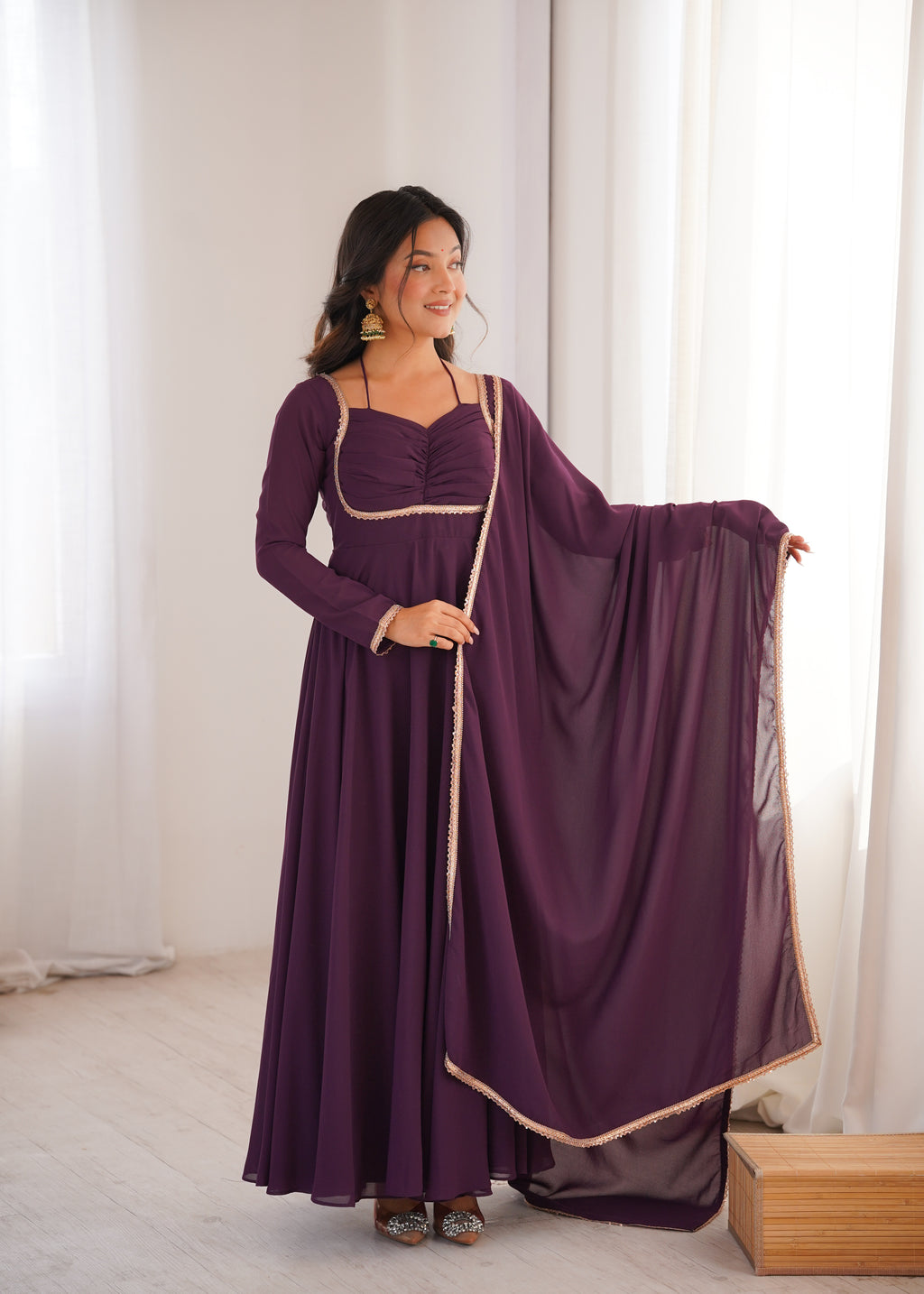 Nithya Georgette Kurta Set (WINE)
