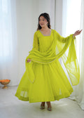 Lime Green Georgette Lace Work Anarkali