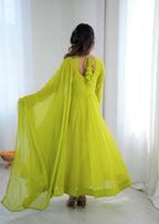Lime Green Georgette Lace Work Anarkali