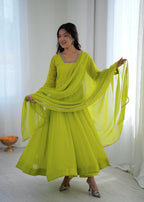 Lime Green Georgette Lace Work Anarkali