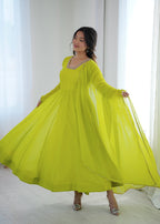 Lime Green Georgette Lace Work Anarkali
