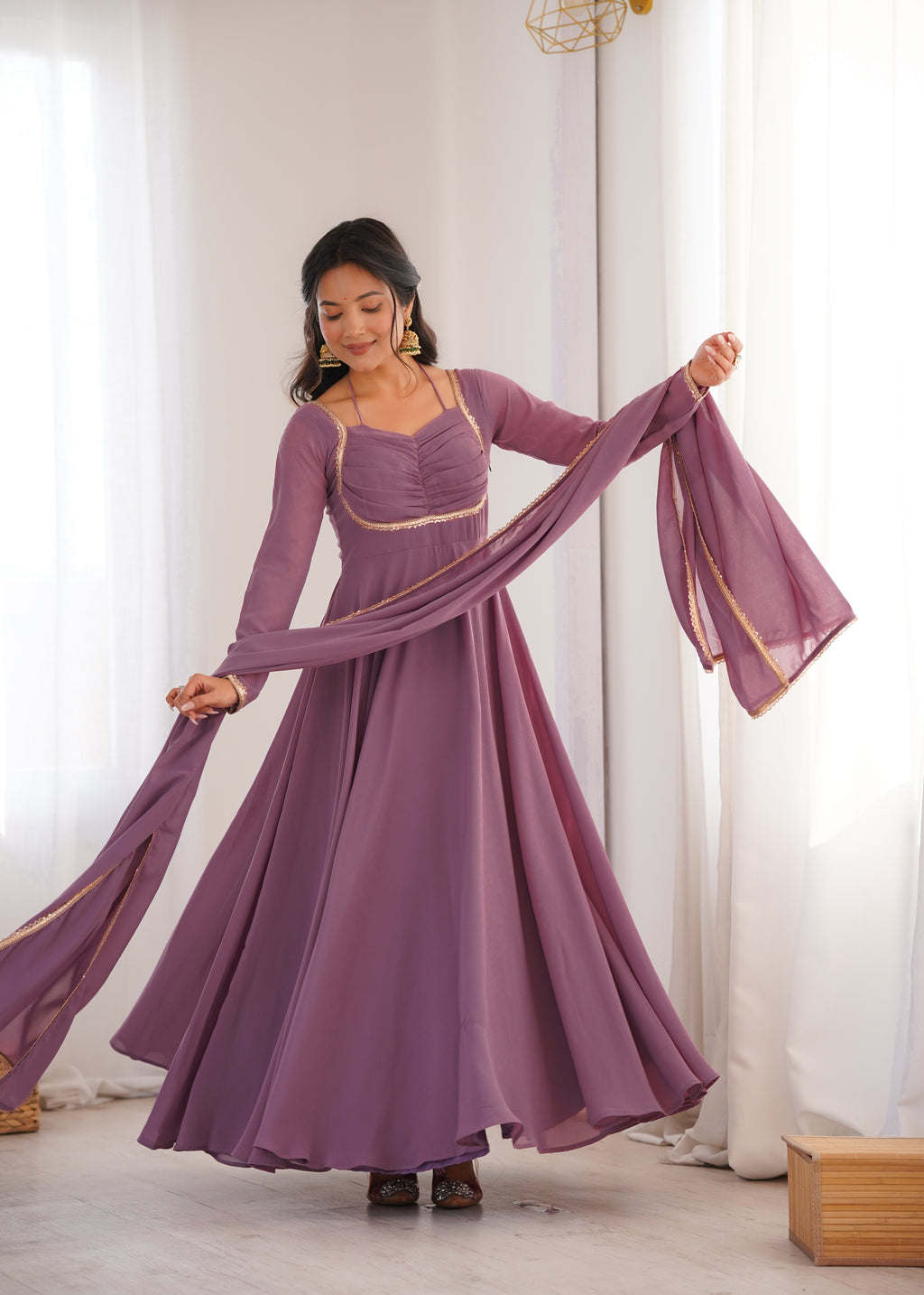 Nithya Georgette Kurta Set(Lavender)