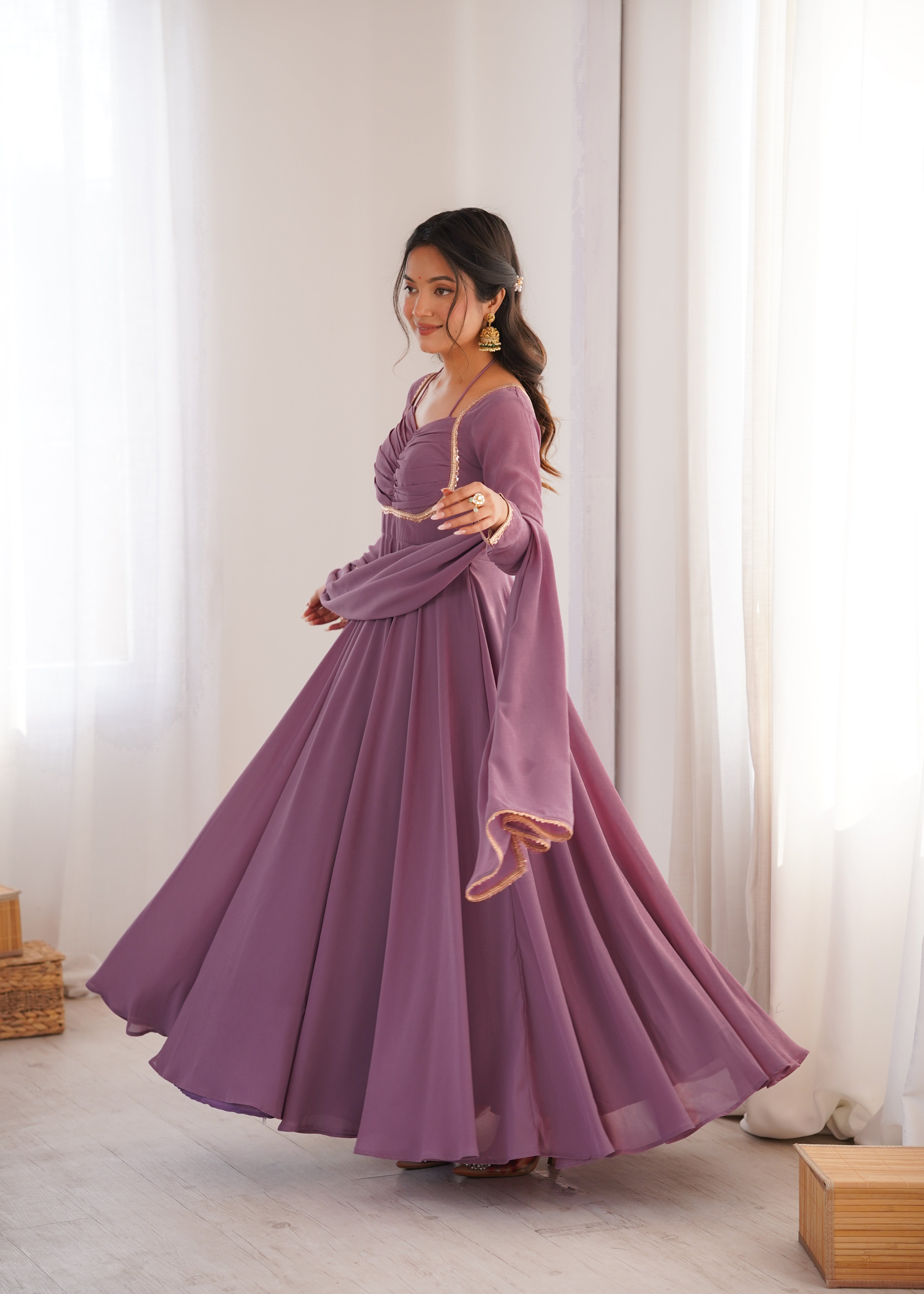 Nithya Georgette Kurta Set(Lavender)
