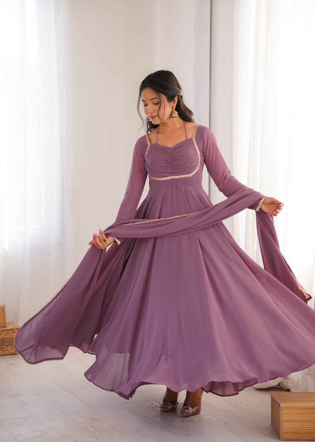 Nithya Georgette Kurta Set(Lavender)