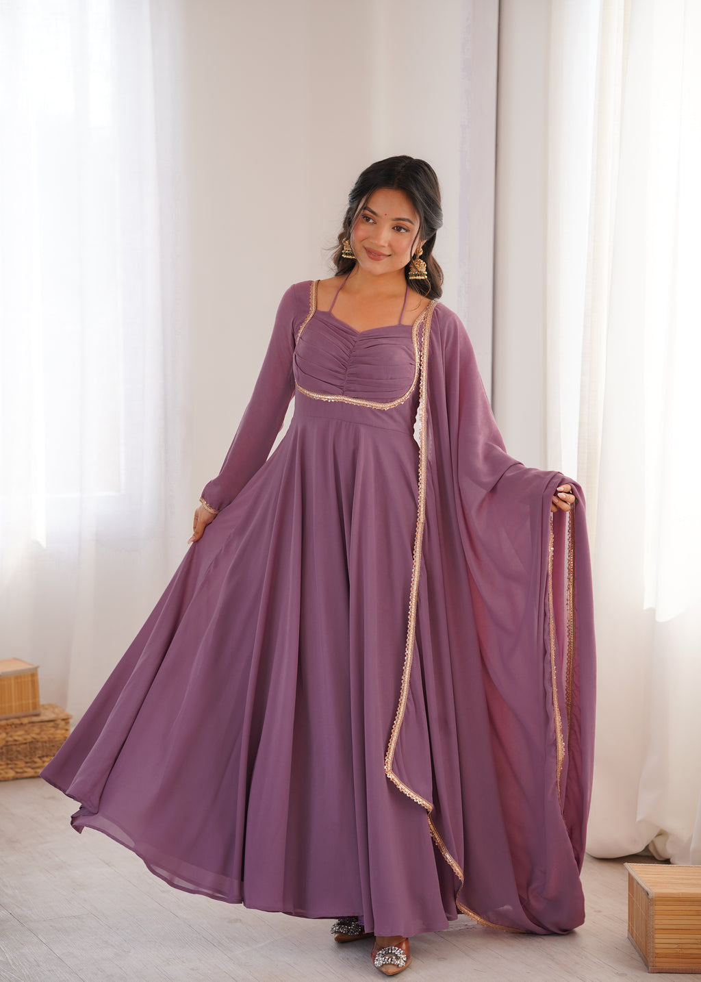 Nithya Georgette Kurta Set(Lavender)