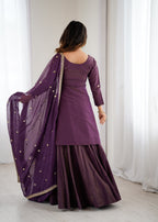 Purple Kurta With Lehenga Style Suit Set