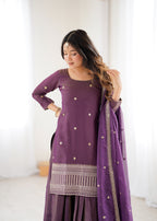 Purple Kurta With Lehenga Style Suit Set