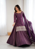 Purple Kurta With Lehenga Style Suit Set