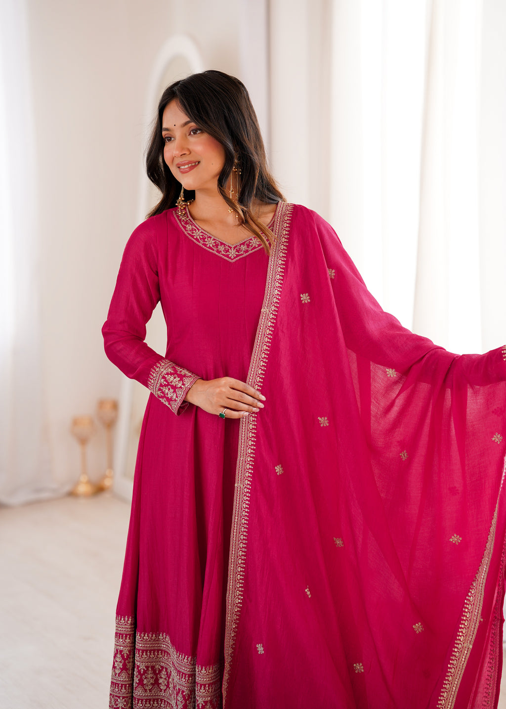 Pink Vichitra Silk Kurta Set