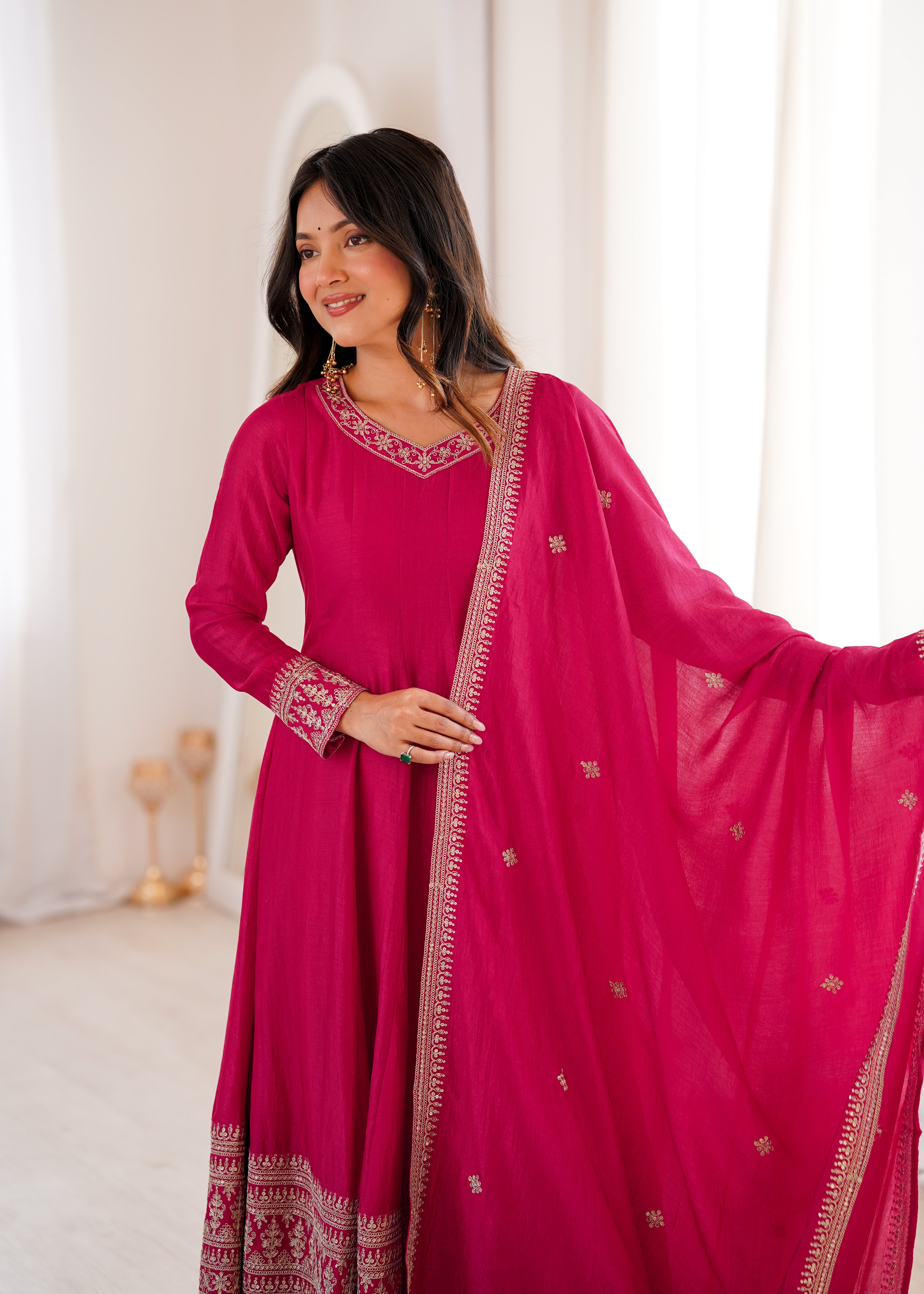 Pink Vichitra Silk Kurta Set