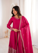 Pink Vichitra Silk Kurta Set