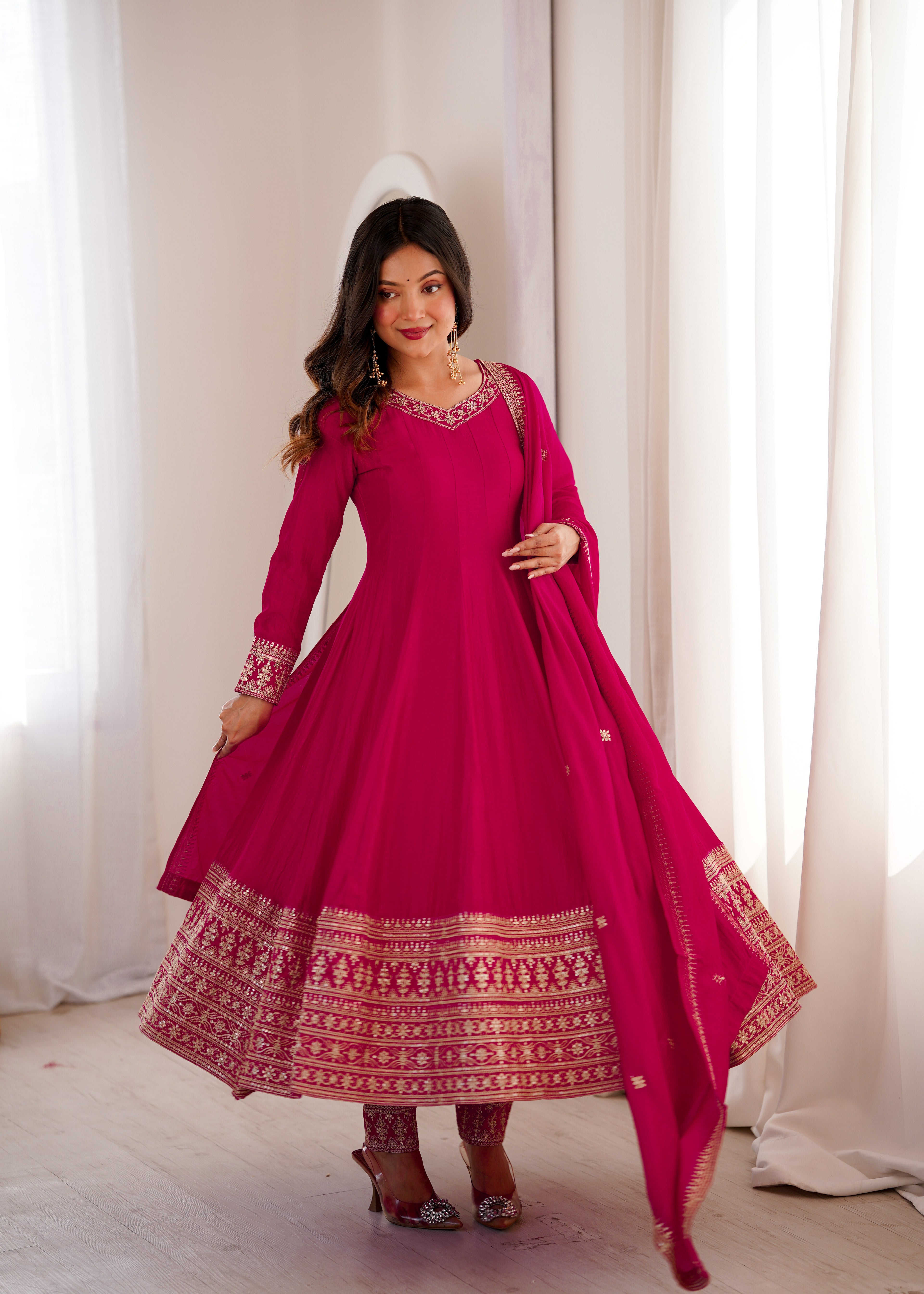 Pink Vichitra Silk Kurta Set