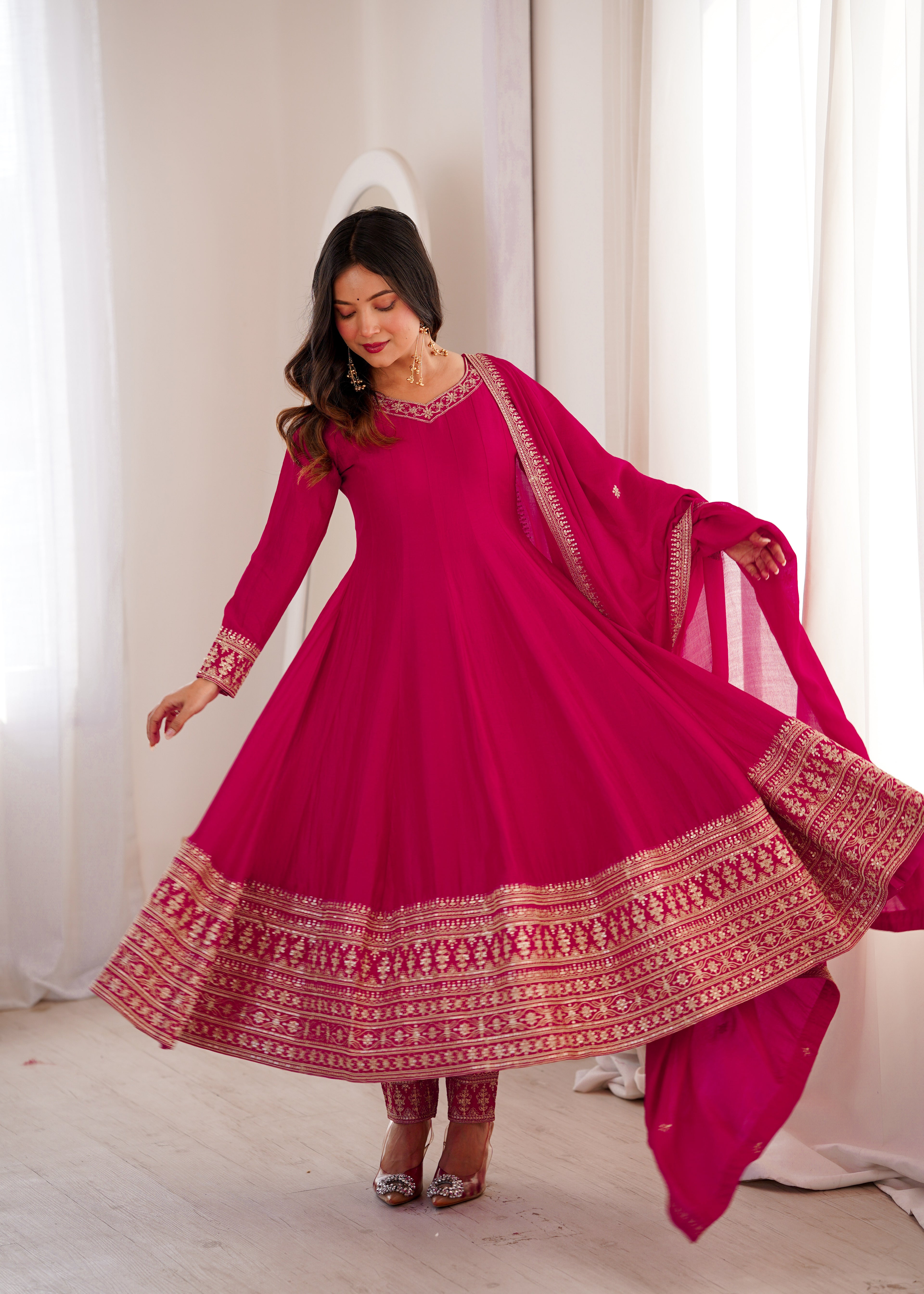 Pink Vichitra Silk Kurta Set