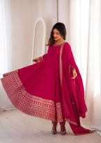 Pink Vichitra Silk Kurta Set