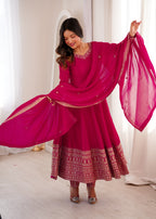 Pink Vichitra Silk Kurta Set