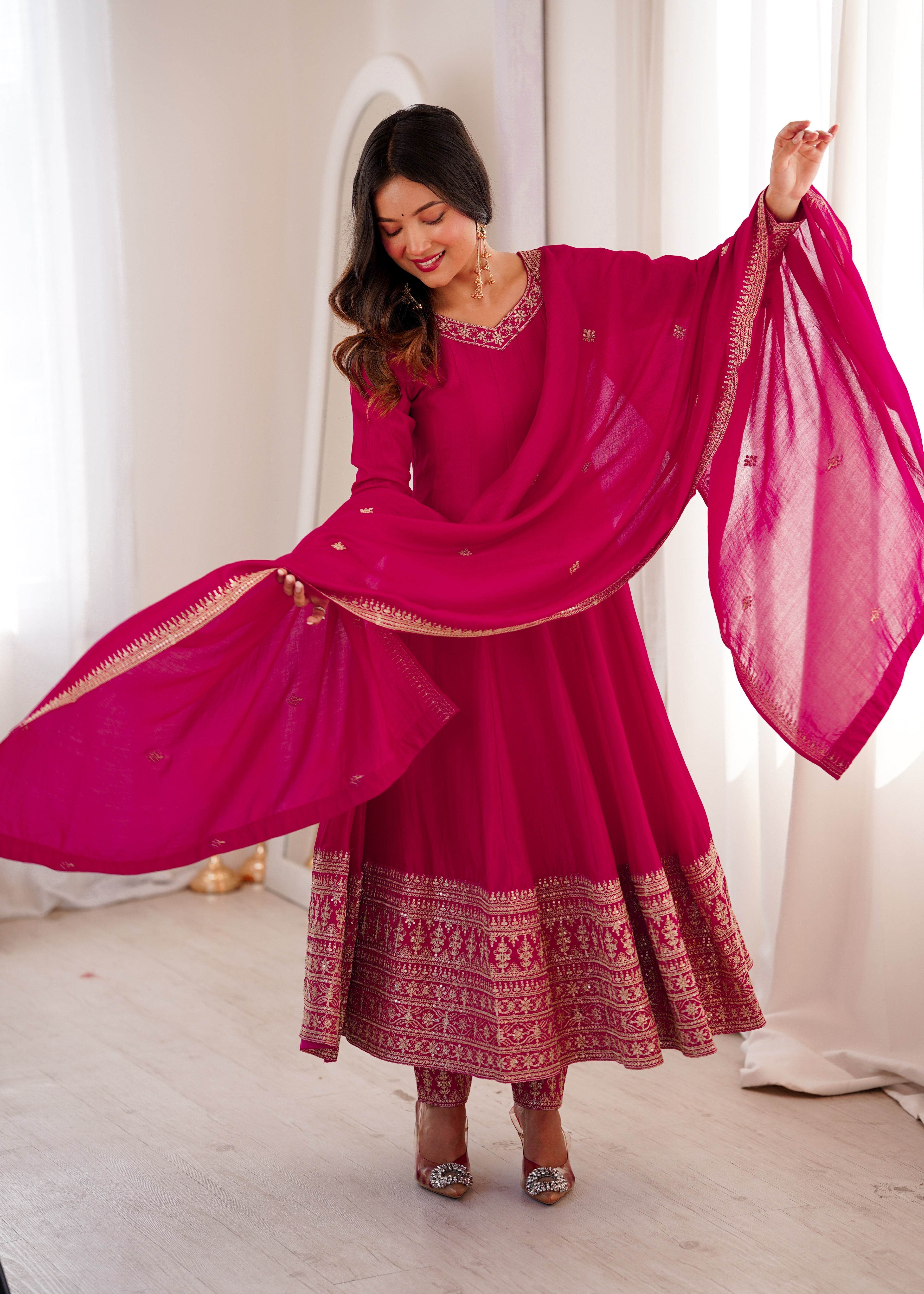 Pink Vichitra Silk Kurta Set