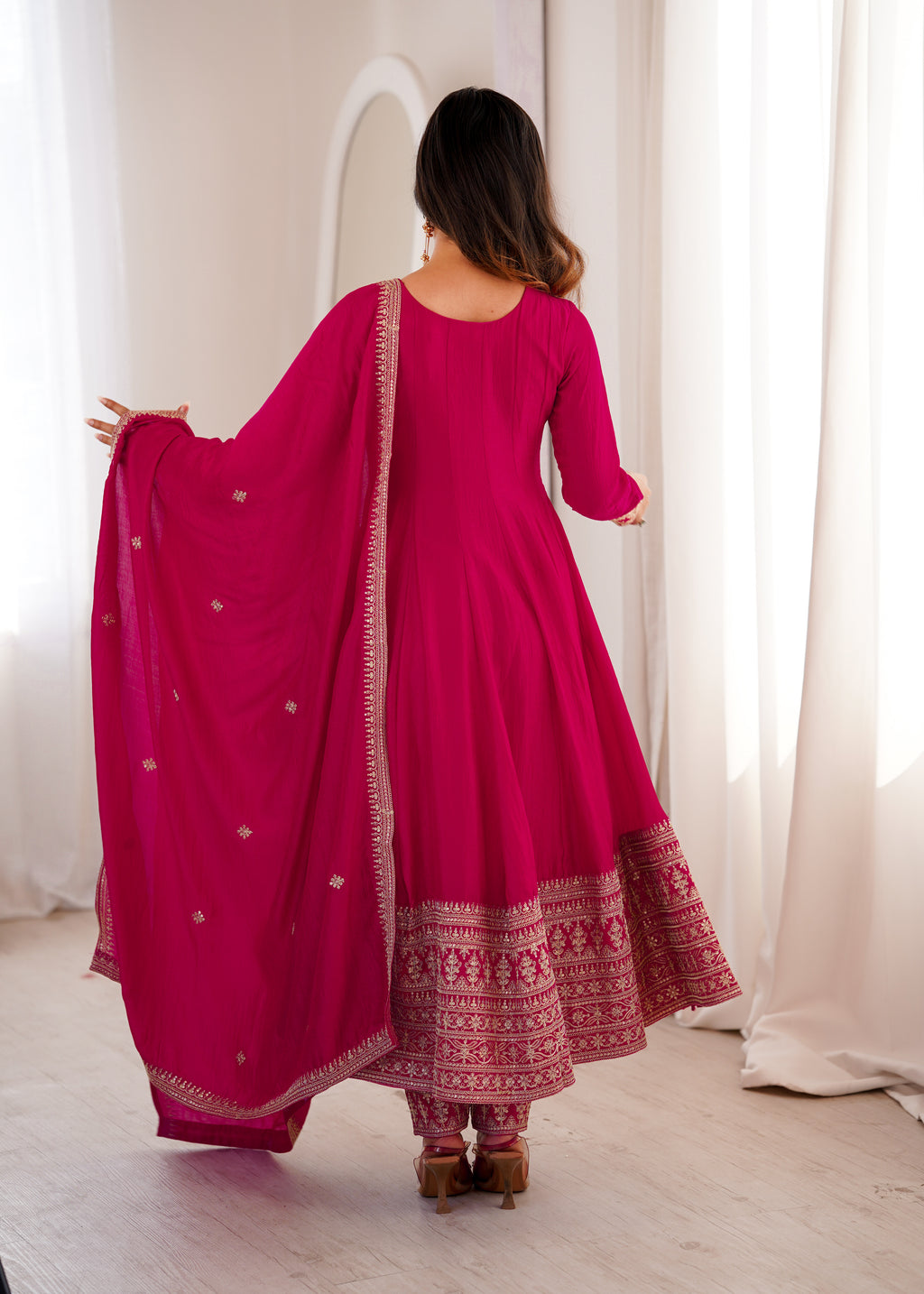 Pink Vichitra Silk Kurta Set