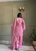 Pink Crunchy Silk Fabric With Siroski Work Kurta Set