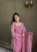 Pink Crunchy Silk Fabric With Siroski Work Kurta Set