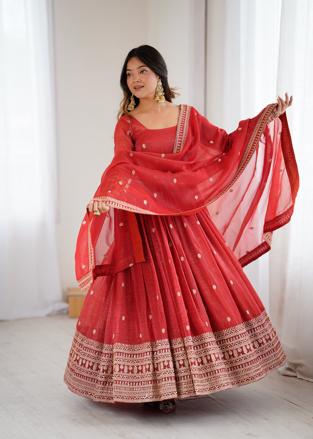 Rust Embroidery Kurta Set