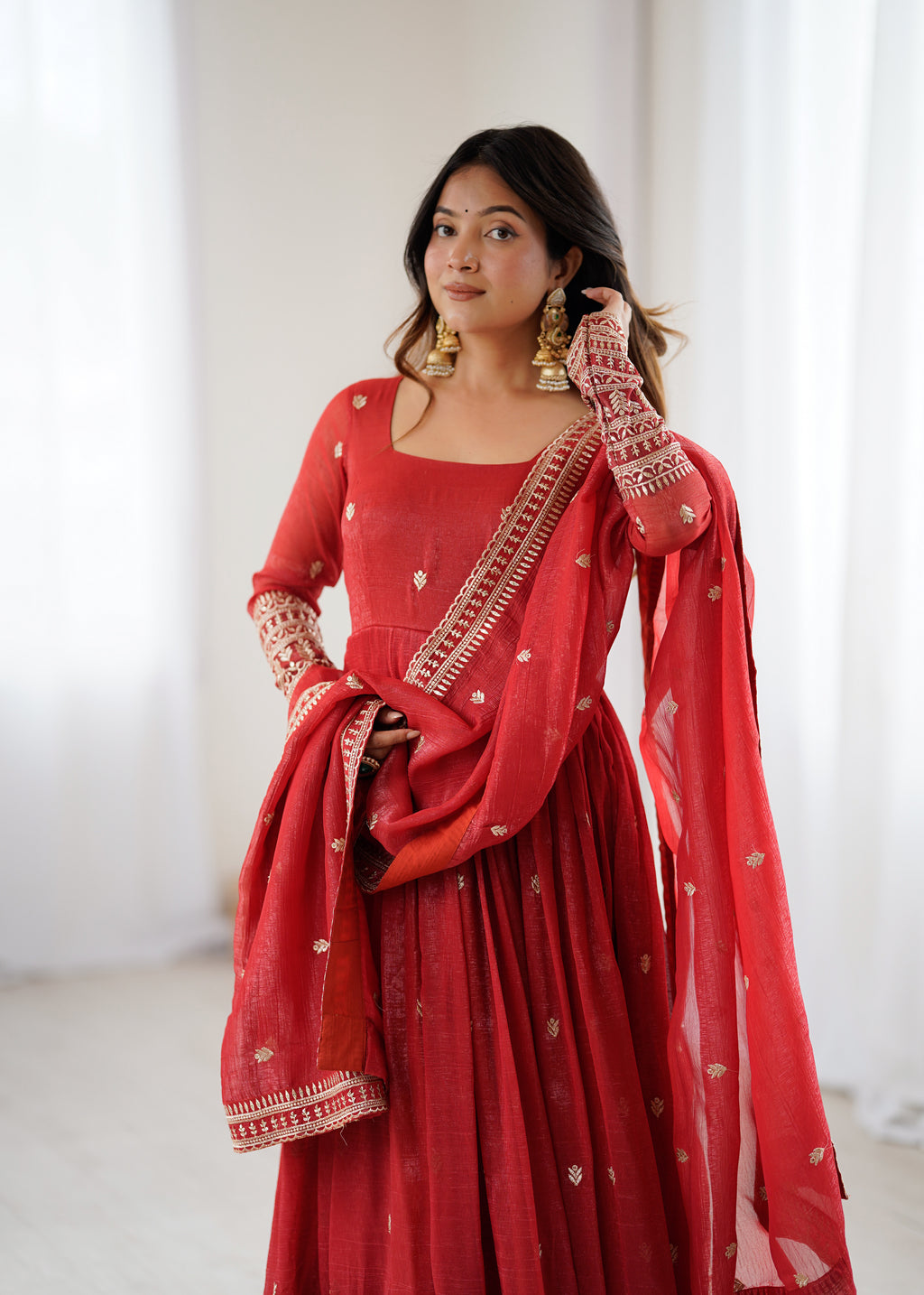 Rust Embroidery Kurta Set