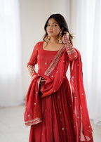 Rust Embroidery Kurta Set