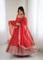 Rust Embroidery Kurta Set