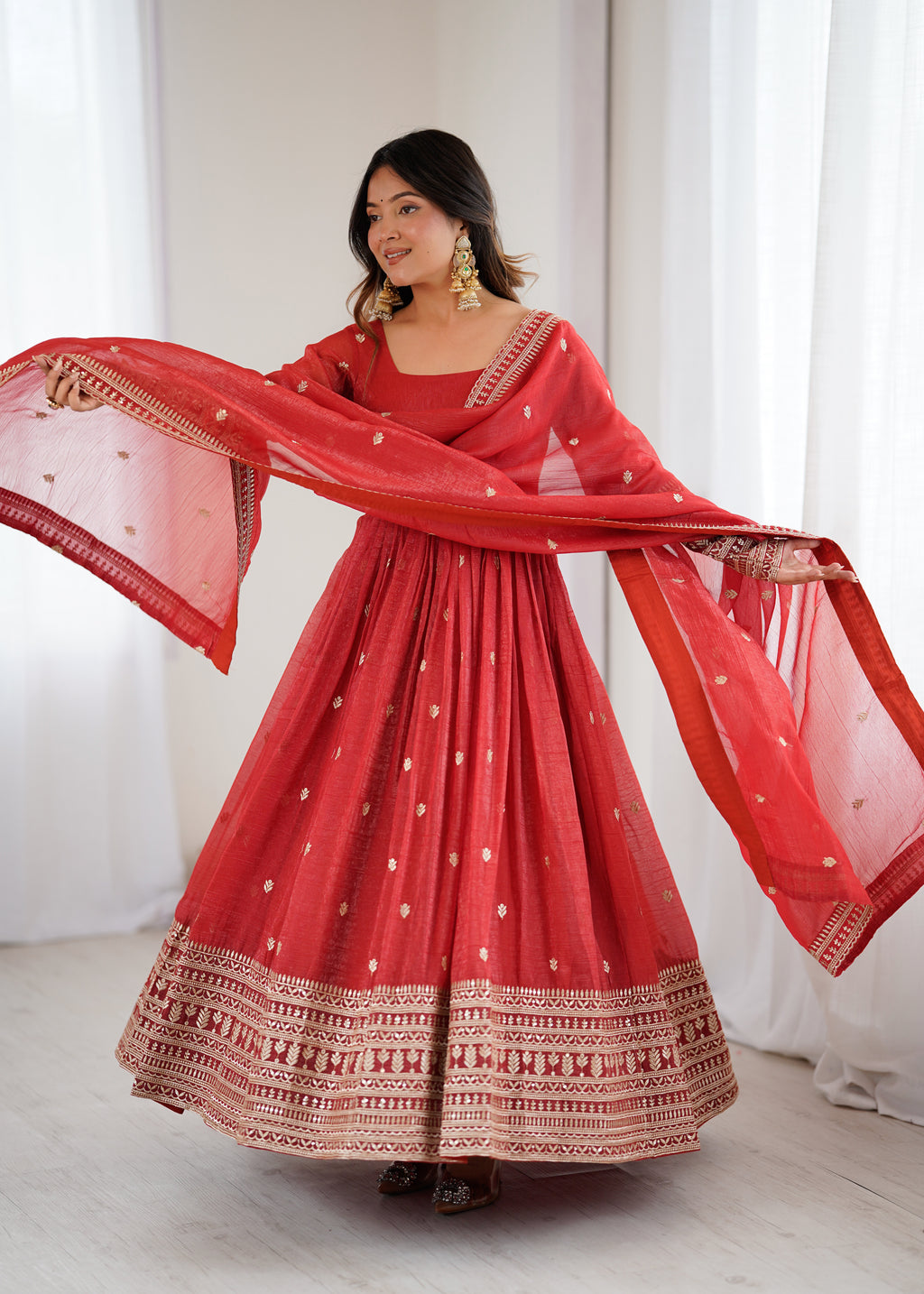 Rust Embroidery Kurta Set