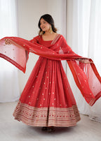 Rust Embroidery Kurta Set